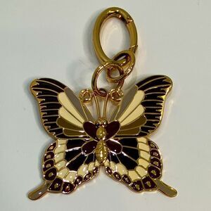 Large Butterfly Gold Tone With Brown & Tan Butterfly Clip Keychain Bag Charm